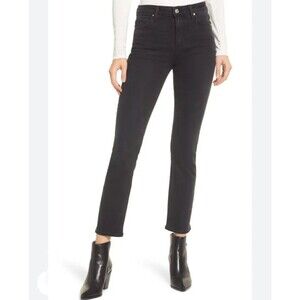 Paige High Rise Slim Straight Jeans Endless Night Black Denim w/ Whiskering 30